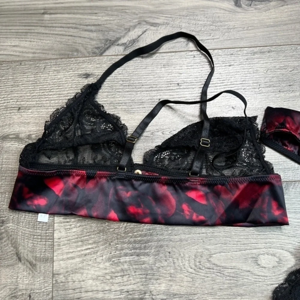 Oh La La Cheri NEW Stefania Lace & Rose Print Bra & Briefs Set Size S/M